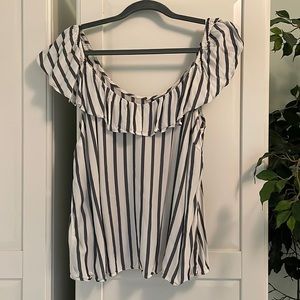 Striped Swoop-Neck Blouse